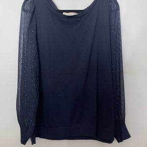 Loft Navy Blue Blouse Embellished Sleeves XL